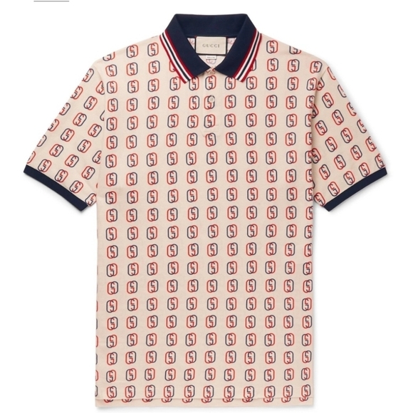 Gucci Logo Print Cotton Pique Polo Shirt - Picture 1 of 8